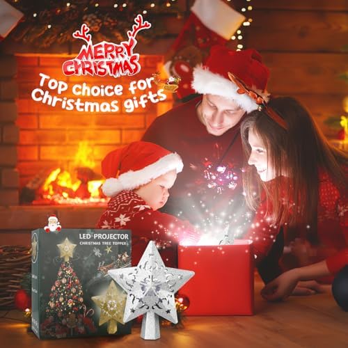 Christmas Tree Topper, Christmas Star Tree Topper Built-in LED Rotating Lights, Plug in 3D Sliver Glittered Star Tree Topper for Xmas Party Holiday Decorations - Image 5