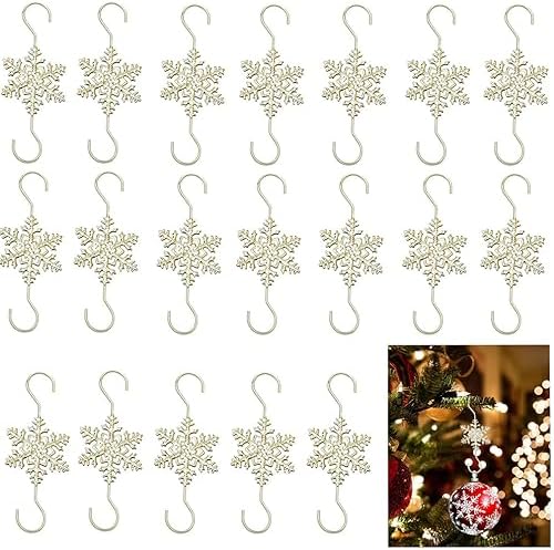 Ornament Hooks for Hanging Decorations, 20 PCS Gold Snowflake S-shaped Hangers - Swirl Christmas Tree Hangers with Crystal Beaded Tips for Small Ornaments by BASEMMAHER
