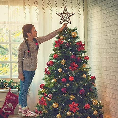 Christmas Tree Topper Farmhouse Christmas Decor Christmas Tree Decorations Rattan Natural Christmas Tree Star with 10 Warm LED Lights for Rustic Christmas Ornaments Holiday Seasonal Decoration 10 Inch - Image 6