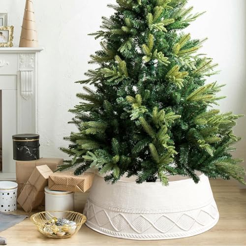 NIBESSER Knit Christmas Tree Collar White 30 Inches Ivory Tree Skirt Ring Tree Basket Plastics Sheets with Collar Cover Holiday Home Party Christmas Tree Decoration Xmas Ornaments - Image 6