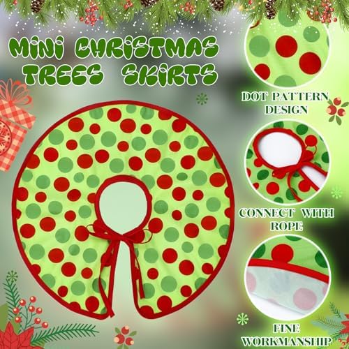 Civaner 3 Pack 15 Inches Red and Green Mini Christmas Tree Skirts Velvet Stripes Trimmed Tree Skirt with Red Green White Polka Dots Design for Christmas Holiday Party Indoor Outdoor Home Decoration - Image 3