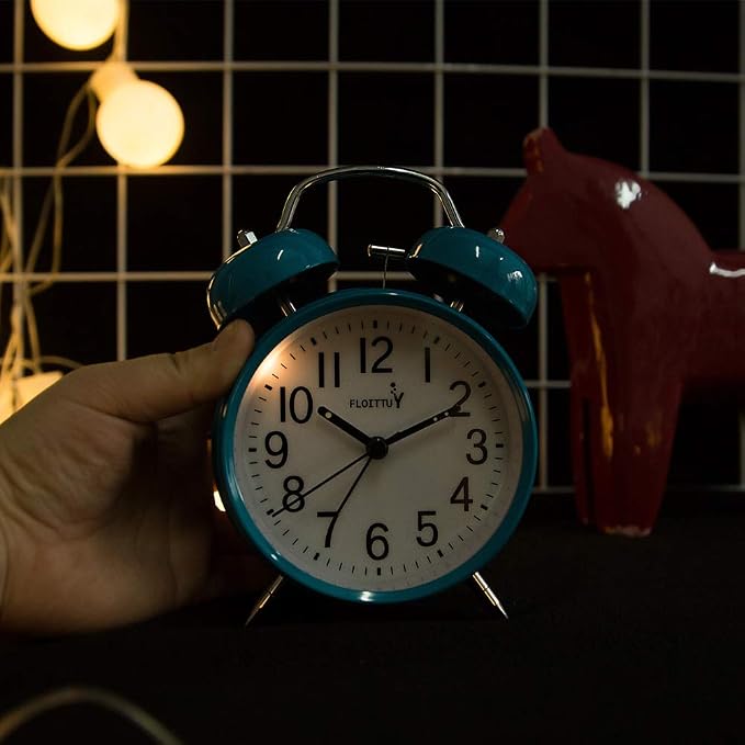 FLOITTUY [Loud Alarm for Deep Sleepers) 4'' Twin Bell Alarm Clock with Backlight for Bedroom and Home Decoration(Blue) - Image 4