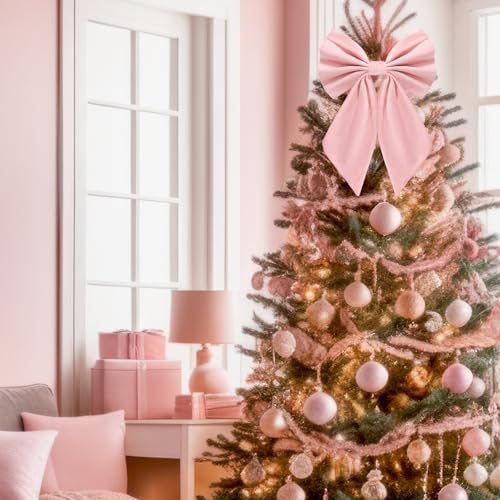 Janinka Pink Christmas Tree Topper Bow 22" Big,Velvet - Image 5