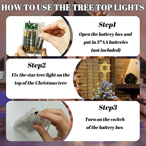 11 Inch Christmas Tree Star Topper 3AA Battery Powered Christmas Tree Topper Lighted, Gold Iron Christmas Tree Star Topper with 20LED Lights, for Christmas, Party & Home(Warm Light) - Image 4
