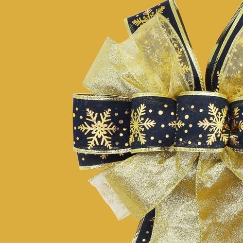 Large Christmas Tree Topper Bow 52x13 Inch, Pre-Tied Wired Wreath Ribbon - Image 4