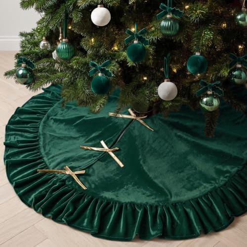 Velvet Christmas Tree Skirt, 48 Inches, Bow Style, Dark Green by Vertintong