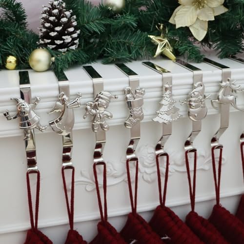 Christmas Stocking Holder for Mantle Set of 7, Reusable Christmas Stocking Hooks, No-Damage Xmas Hanger for Fireplace mantle Grip Stand Christmas Decoration Ornaments Hanging Sliver Shelf Floor - Image 4