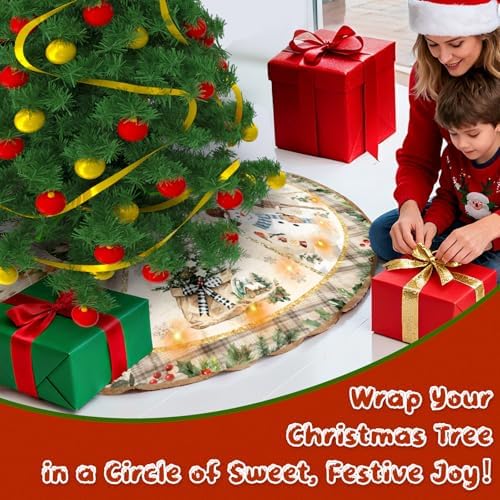 Christmas Tree Skirt with LED Lights, 36 Inch Christmas Skirt Tree Decoration with Snowman Reindeer, Christmas Trees Mat for Under Trees Holiday Party Indoor Decorations, Winter Gift for Women - Image 5
