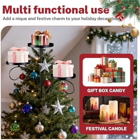 Christmas Tree Topper, Black Triple Tree Topper Candelabra, 3 Tier Candle Holder Shelf for Christmas, Holiday, Indoor & Outdoor Decor (35.4 inch) - Image 5