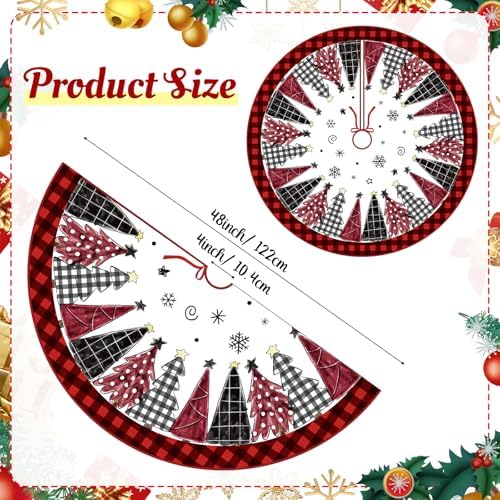 Blosssound Christmas Tree Skirt Buffalo Plaid,48 Inch,Grid,Red Black - Image 2