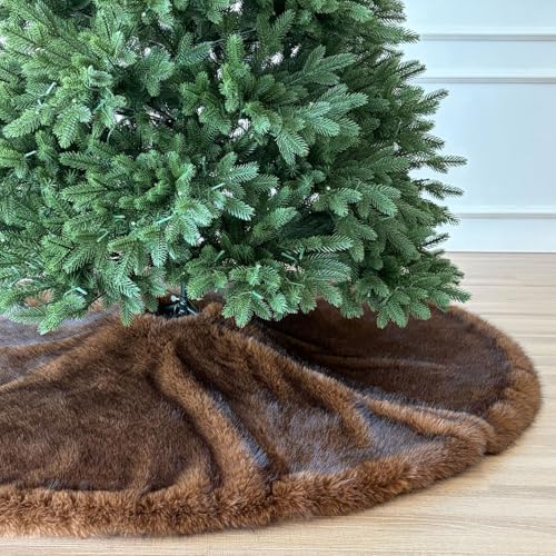 Huntsman High-Pile Faux Fur Christmas Tree Skirt with Hidden Slide Clasp Closure and Durable Microfiber Backing (Grizzly Brown, 72-Inch) by StarryDynamo