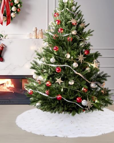 FINPAC Christmas Tree Skirt, Faux Fur Furry Xmas Tree Skirt Luxury Romantic Thick Holiday Ornaments Decoration for Christmas Holiday Party Decor Indoor Outdoor, Golden - Image 4