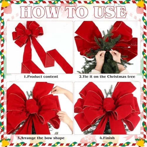 Norme 1 Pcs Red Extra Large Christmas Tree Topper Bow Decor - Image 6