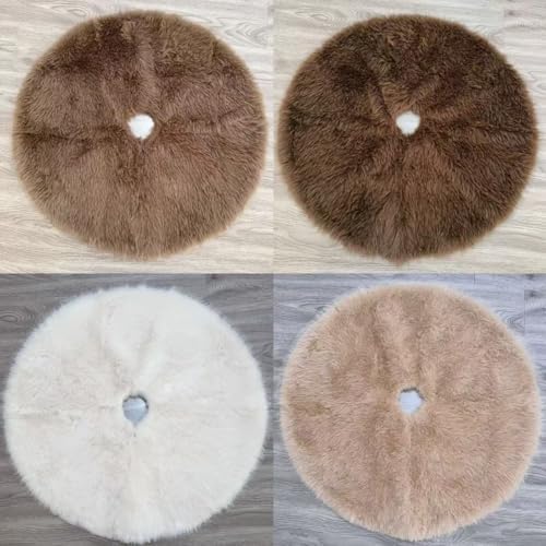 Faux Fur Christmas Tree Skirts, 36 inches Plush Long Haired Wool Fur Xmas Tree Base Cover Mat for New Year Home Party Decorations (90CM, Darkbrown) - Image 3