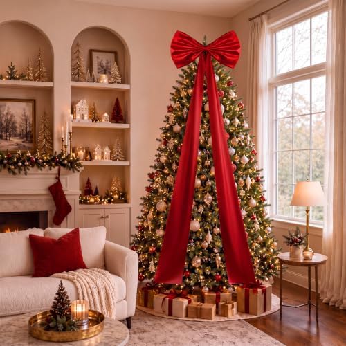 Daifunli 24 x 79 Inches Giant Satin Bow Christmas Tree Topper,Red - Image 4