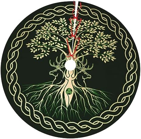 Yule Christmas Tree Pagan Deer Yuletide Wicca 36 Inch Christmas Tree Skirt Carpet Mat Funny Party Decor Supplies for Xmas Halloween Decorations Occasion Ornament by LUMANSITTER