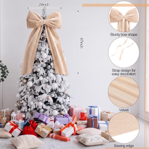 Knitgrip Extra Large Velvet Christmas Tree Topper Bow, Champagne, 47 Inch - Image 2