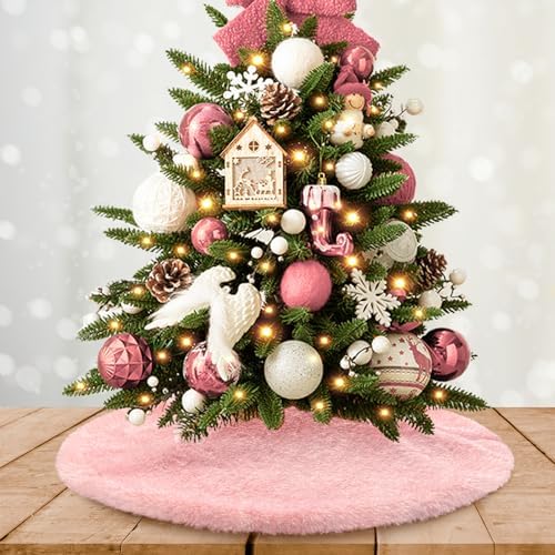 Christmas Tree Skirt 24 inch Pink Faux Fur Soft Fluffy Ornaments Xmas Tree Skirts for Xmas Tree Ornaments and Party Holiday Decorations by Amidaky