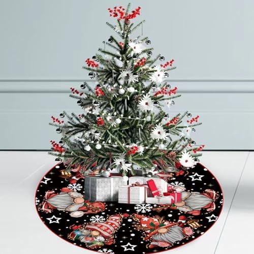 Christmas Tree Skirt Black Tree Skirt Glitter Gnomes Snowflake Xmas Winter Tree Skirt 48 Inch for Black Christmas Indoor Outdoor Decorations - Image 4