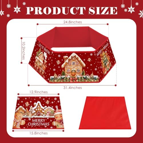 Christmas Tree Collar, Gingerbread Man Xmas Tree Collar with Gingerbread House, Winter Christmas Tree Base Cover Decorations for Home Party Holiday - Image 3