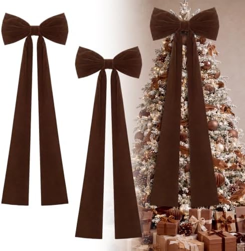 Knitgrip 2 Pack 20x71 in Christmas Large Velvet Bows, Brown by Knitgrip