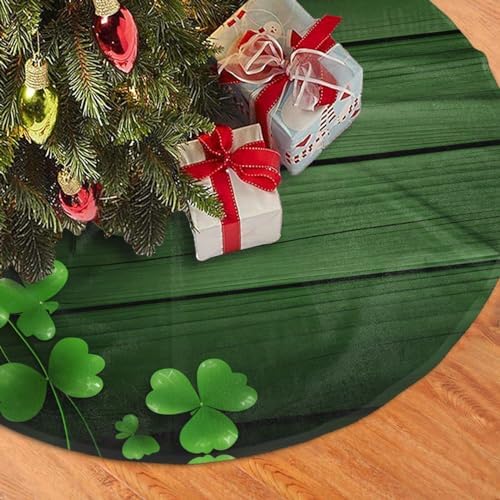 Christmas Tree Skirt, St Patrick's Day Sparkle Clovers Shamrocks Wood Xmas Large Tree Mat, Party Decorations 48" inches - Image 3