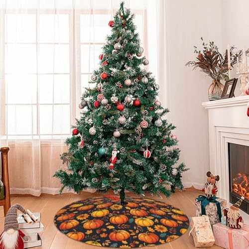 Fall Tree Skirt 30" Pumpkin Tree Mat Halloween Tree Topper Christmas Skirt - Image 4