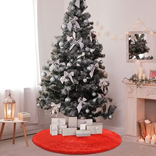 Christmas Tree Skirt 36 inch Red Faux Fur Soft Fluffy Ornaments Xmas Tree Skirts for Xmas Tree Ornaments and Party Holiday Decorations - Image 6