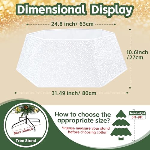 White Christmas Tree Collar for 9 ft Tree Foldable 31.49 Inch Sequin Christmas Tree Ring Velvet Tree Skirt Cover for Xmas Pencil Tree Holiday Decor - Image 5