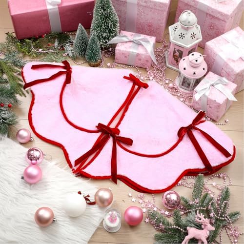 Soulchen Red Velvet Bow Pink Christmas Tree Skirt 36 Inches - Image 2