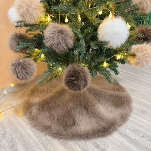 48 Inch Christmas Tree Skirt - Fluffy Faux Fur Light Brown Tree Skirt, Toka Colored Plush Xmas Holiday Decor for Parties, Small Round Tree Skirt - Image 2