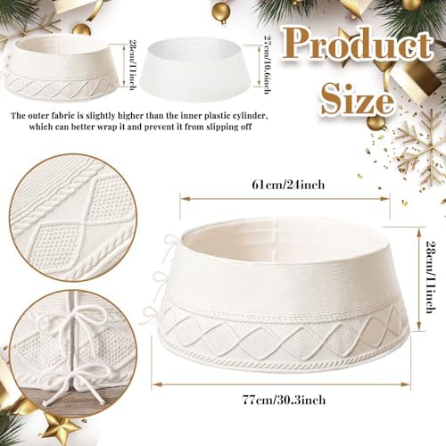 NIBESSER Knit Christmas Tree Collar White 30 Inches Ivory Tree Skirt Ring Tree Basket Plastics Sheets with Collar Cover Holiday Home Party Christmas Tree Decoration Xmas Ornaments - Image 2