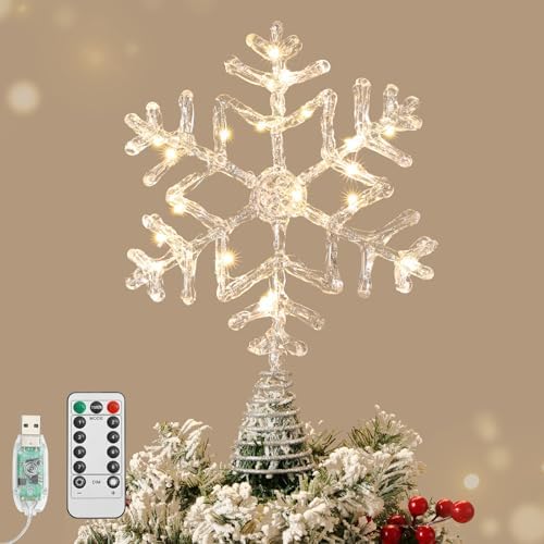 Lewondr 12" Lighted Crystal Christmas Snowflake Tree Topper, Clear by Lewondr