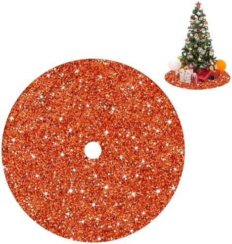 Orange Christmas Tree Skirt 21 Inch Fall Tree Skirt Sequin Velvet Tree Skirt Mini Xmas Tree Skirts Halloween Tree Decoration Glitter Christmas Tree Cover Skirt Mat for Holiday Christmas Tree Ornaments - Image 2