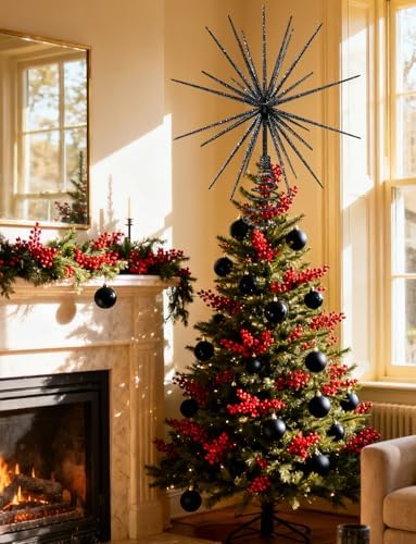 13.7 Inch Black Christmas Tree Topper - 3D Burst Black Tree Topper, Exploding Star Christmas Tree New Year Holiday Tree Decoration - Image 2