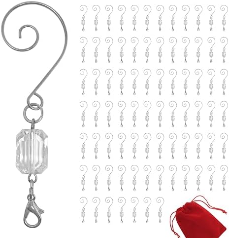 Christmas Ornament Hooks with Clear Acrylic Gem Beads & Lobster Clasps, 3 Inch Silver Wire Ornament Hangers for Christmas Tree Decorations, Secure Ornament Hooks for Crafts & Holiday Décor, Pack of 80 by BANBERRYDESIGNS
