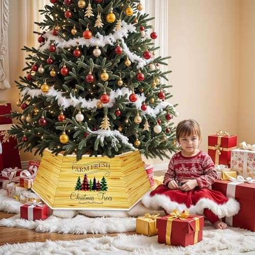 OurWarm Christmas Tree Collar Hexagon Christmas Tree Ring, 28" Fabric Collapsible Trees Skirt, Rustic Double-Sided Christmas Trees Box Base for Home Festive Xmas Decorations - Image 6