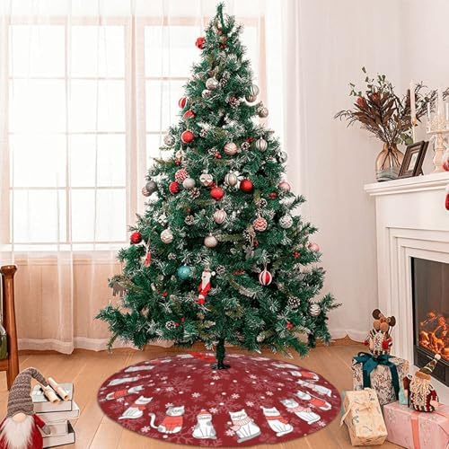 Cat Christmas Tree Skirt Funny Tree Mat for Farmhouse Xmas Holiday Party Decorations Indoor Outdoor 36 Inch - Image 2