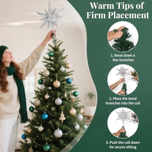 Lewondr Christmas Star Tree Topper, 14.6" Lighted Glitter 3D Star Treetop - Image 4
