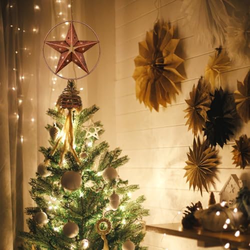 Halloscume Rustic Circle Star Christmas Tree Topper 7.8 Inch Western Christmas Tree Topper Farmhouse Metal Hollow Star Xmas Trees Ornament for Holiday Barn Farmhouse Rustic Country Home Decoration - Image 6