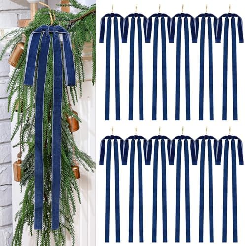 Janinka 12 Long Haze Blue Christmas Velvet Bow Ornament Vintage Tree Decor by Janinka