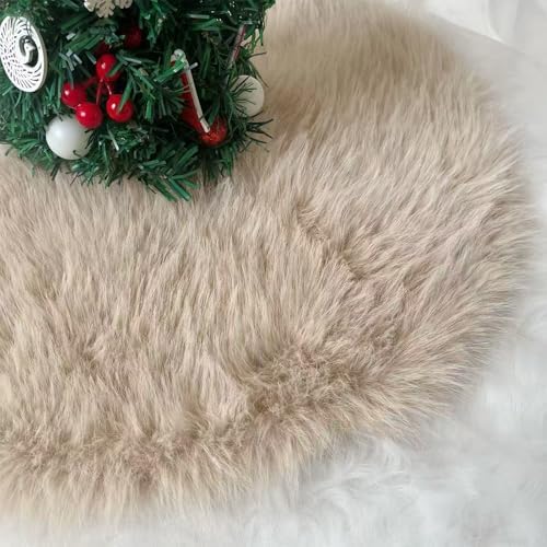 48 Inch Plush Christmas Tree Skirt Brown, Fluffy Faux Fur Tree Skirt for Christmas Holiday Party Decorations - Image 3