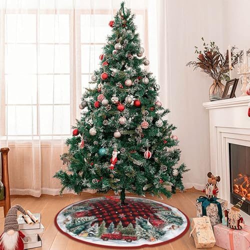 Christmas Truck Traditional Christmas Tree Skirt Holiday Party Xmas Tree Skirt Mat Christmas Ornaments Decoration 36 Inch - Image 6