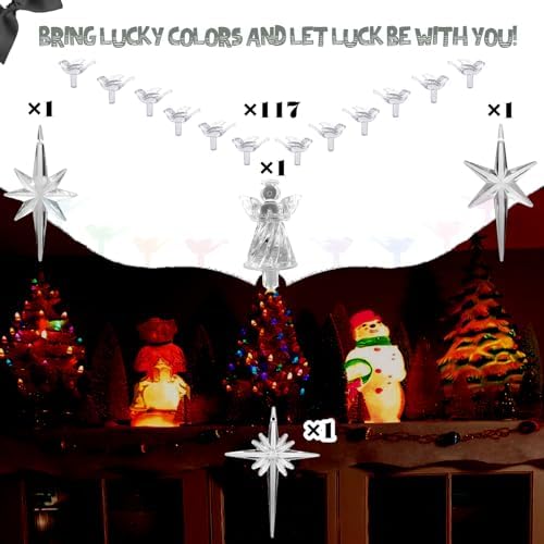 117Pcs Ceramic Christmas Tree Clear White Dove Bird Replacement Lights Bulbs and 1 Angel/3Stars Topper Ornament for Ceramic Tree D??cor - Medium Plastic Pegs. - Image 4