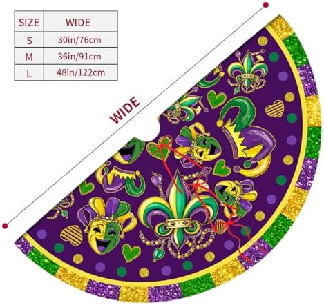 Mardi Gras Christmas Tree Skirt 36 Inch Carnival Party Xmas Ornament for Home Party Holiday Masquerade Decoration - Image 3