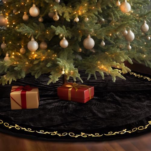HyDren 72inch Velvet Christmas Black Tree Skirt (Classical Style) by HyDren