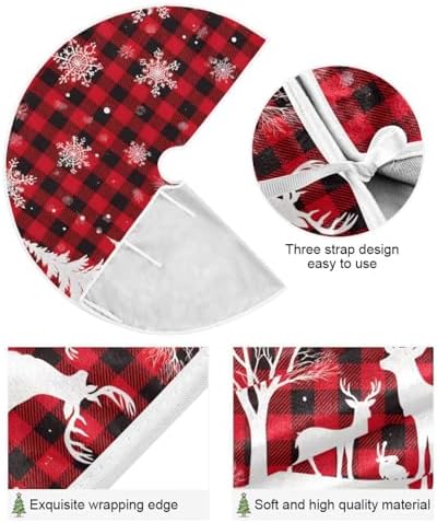 Christmas Tree Skirt Deer Buffalo Plaid Small Xmas Tree Skirts Decorations 36 inch Burlap Tree Mat Cover for 4 ft Trees Holiday Party - Image 3