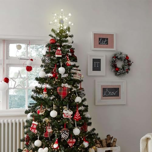 YEAHOME Christmas Tree Topper, Silver Glittered Hollow 7-Point Star Tree Topper, Lighted Wire Star with 20 LED Lights for Christmas Treetop, Xmas Tree Topper with Timer, Christmas Tree Decorations - Image 6