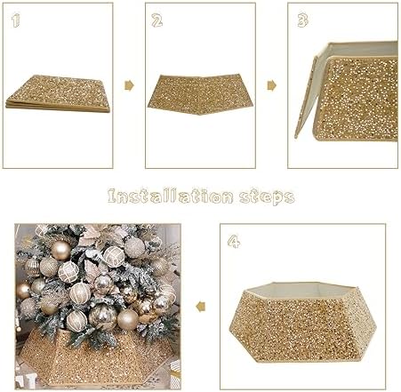 Champagne Gold Christmas Tree Collar with Sparkling Sequins,Christmas Tree Collars for Atificial Trees, 33.5 Inch Christmas Tree Skirt, Xmas Tree Stand Base Cover,Holiday Home Decor Tree Ring(Large) - Image 2