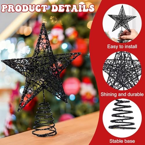 Bememo 8 Inches Glitter Star Christmas Tree Topper Shimmery,Gold, Black - Image 3